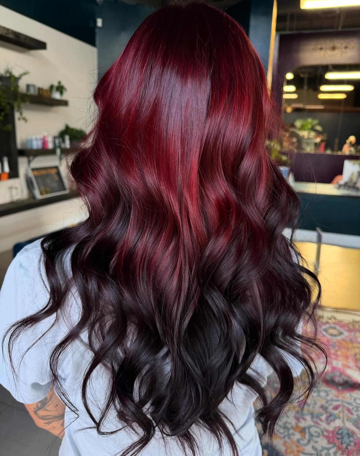 Deep Cherry Red Ombre With Dark Roots