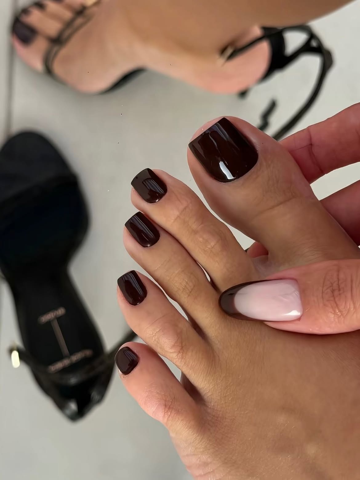 Deep Chocolate Brown Glossy Pedicure