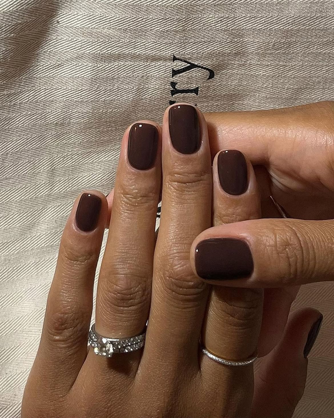 Deep Chocolate Brown Glossy Short Square Nails