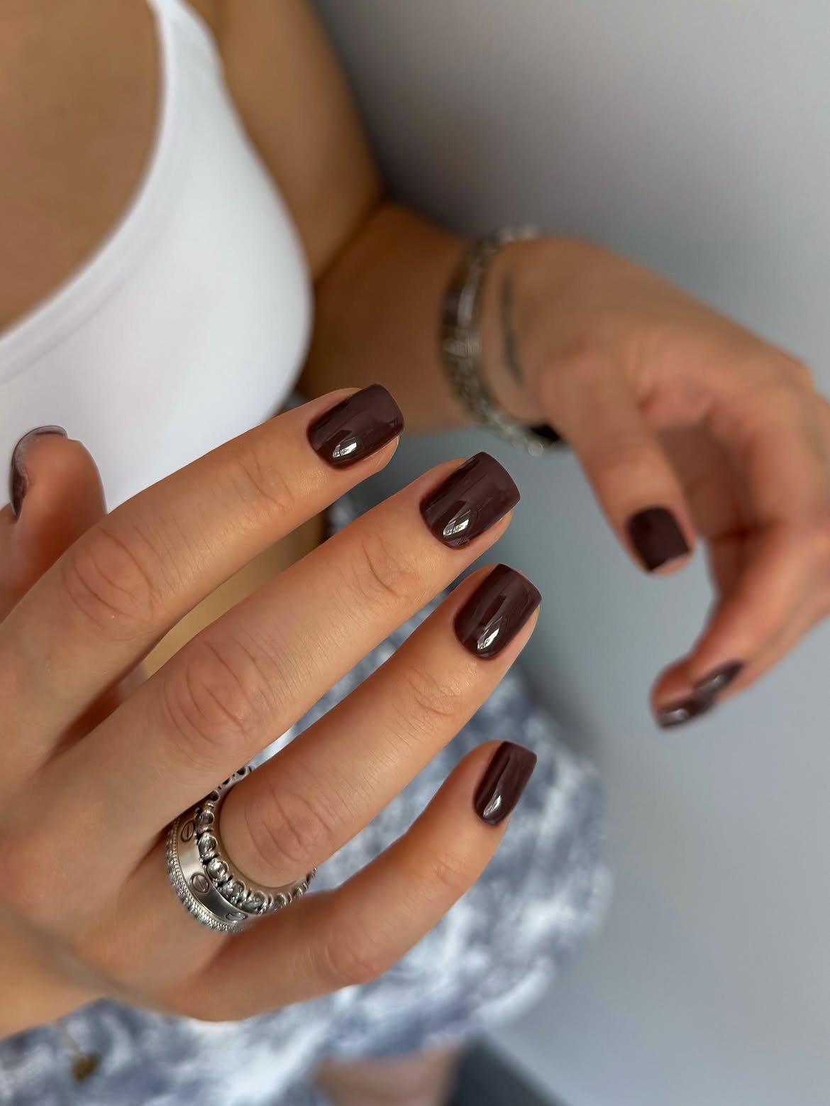Deep Chocolate Brown Glossy Square Nails