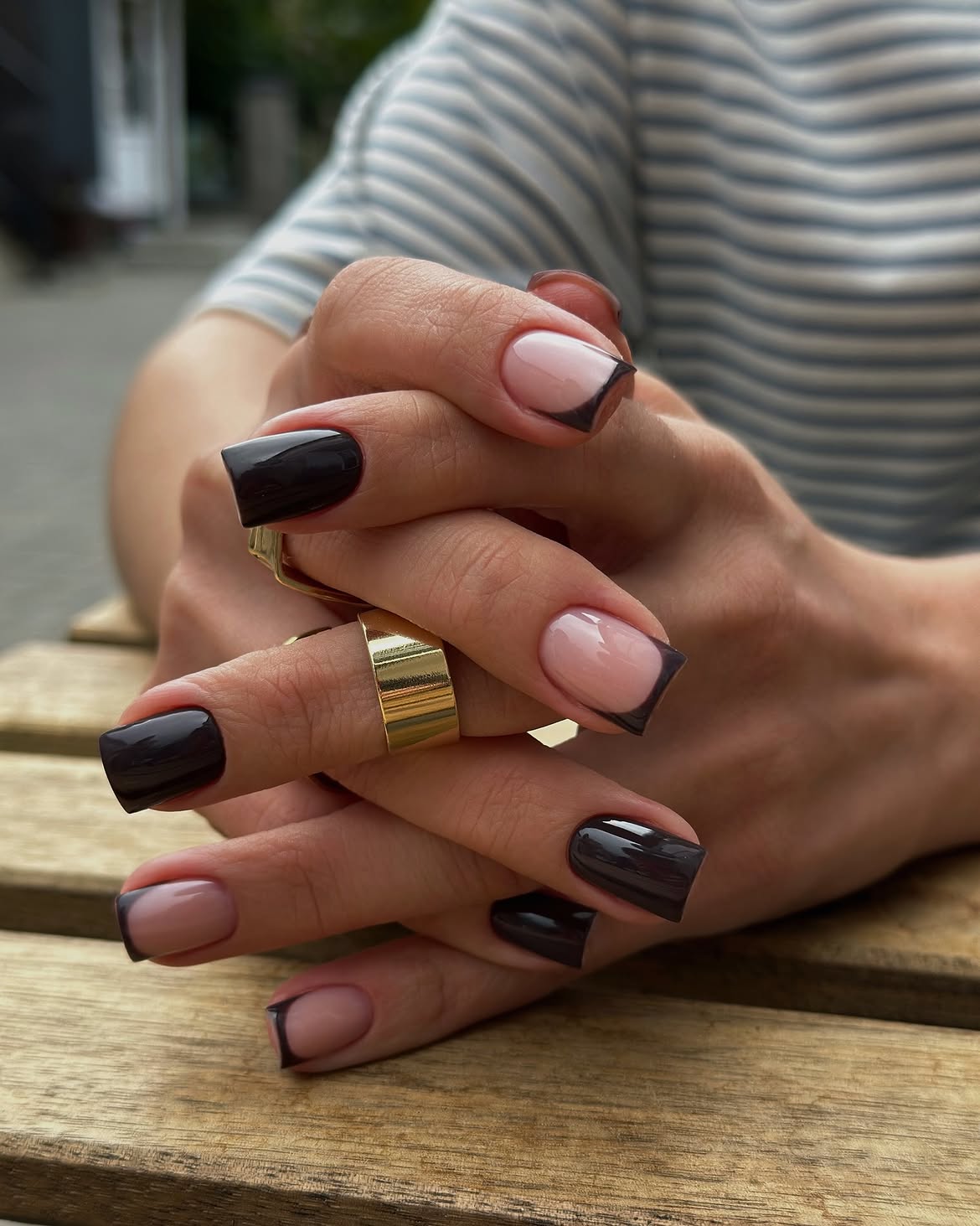 Deep Chocolate French Ombre Square Nails