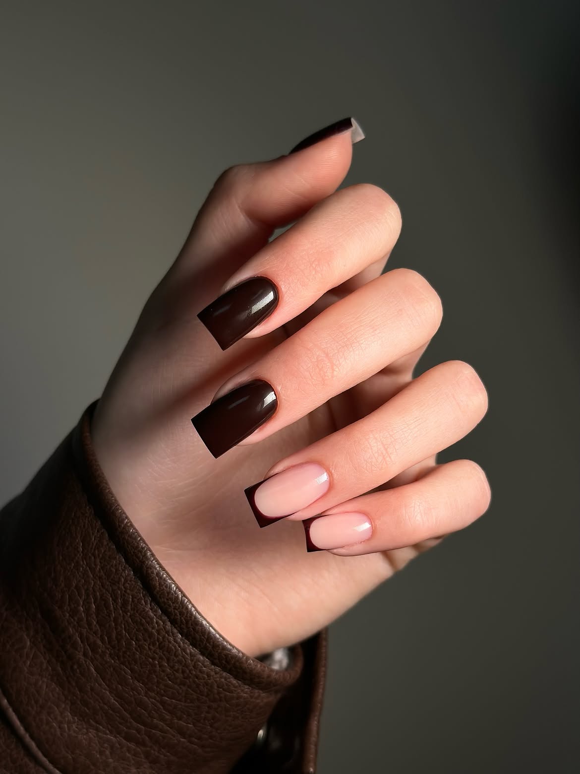 Deep Chocolate French Tip Square Nails