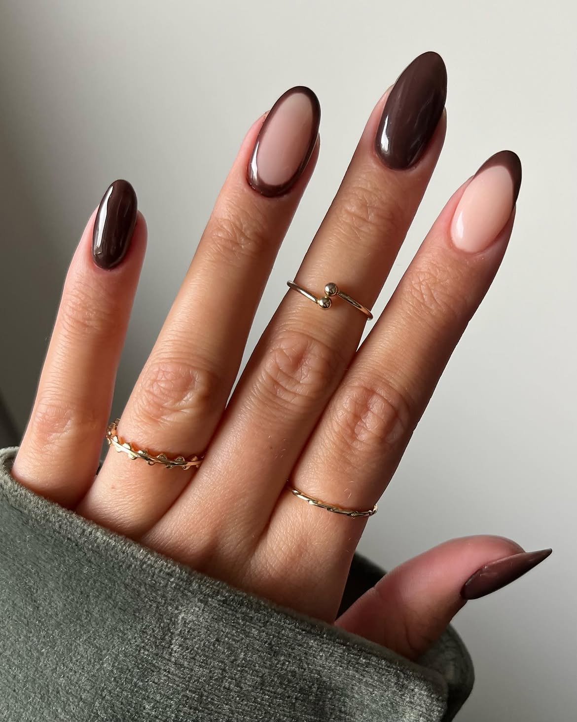 Deep Coffee French Almond Nails