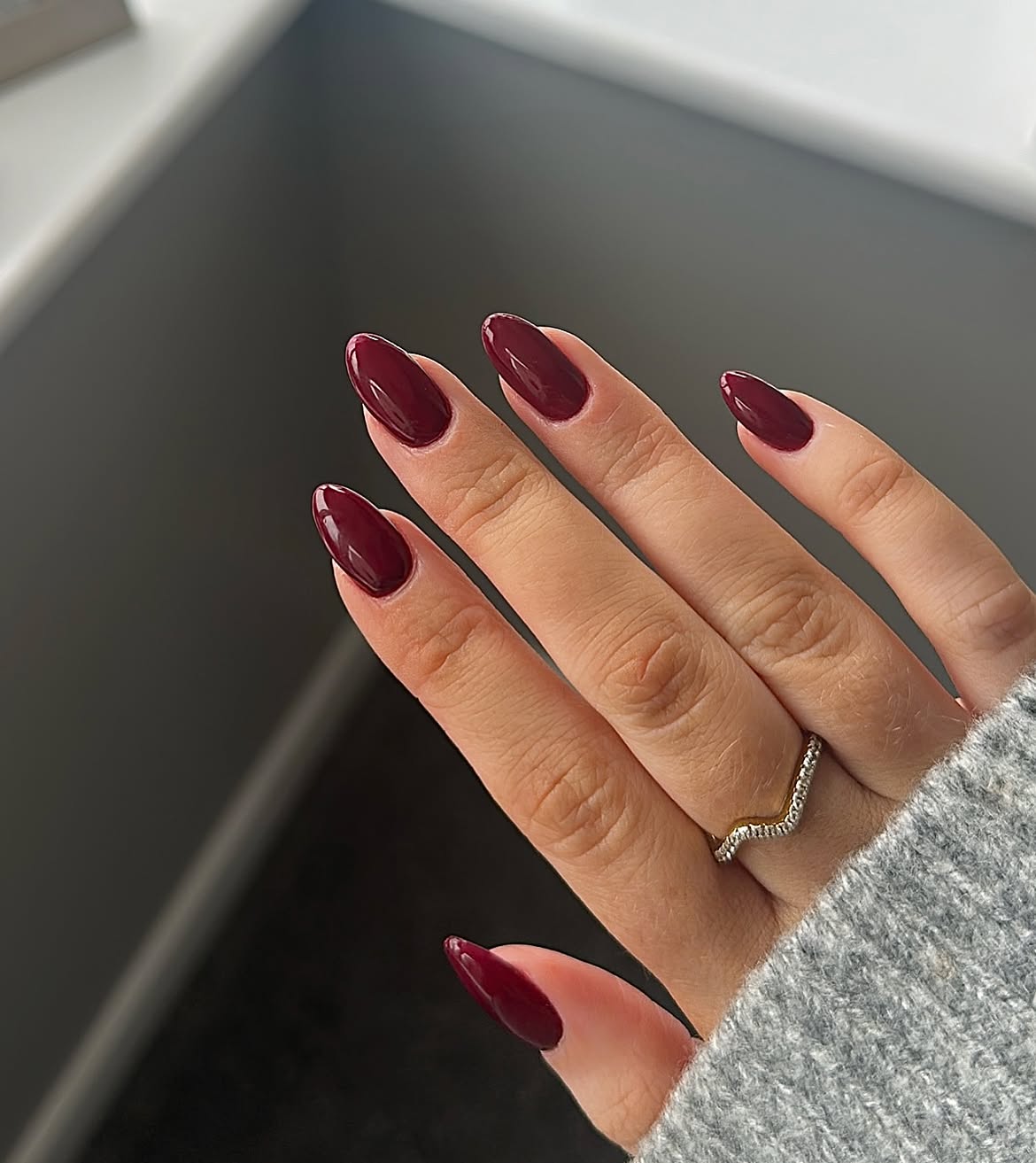 Deep Cranberry High Gloss Almond Nails