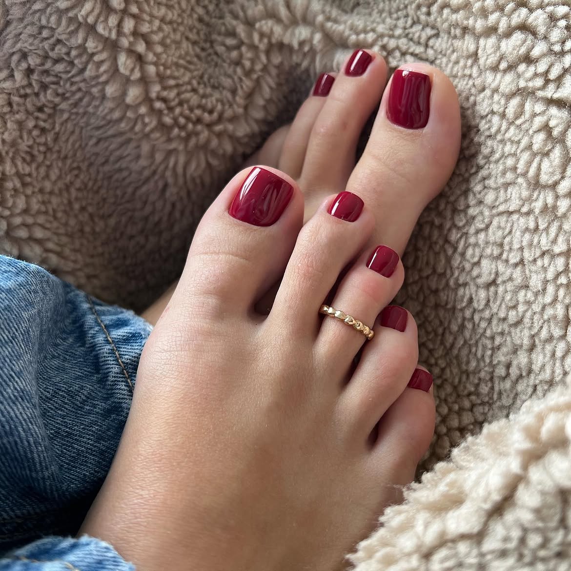 Deep Cranberry Red Square Pedicure