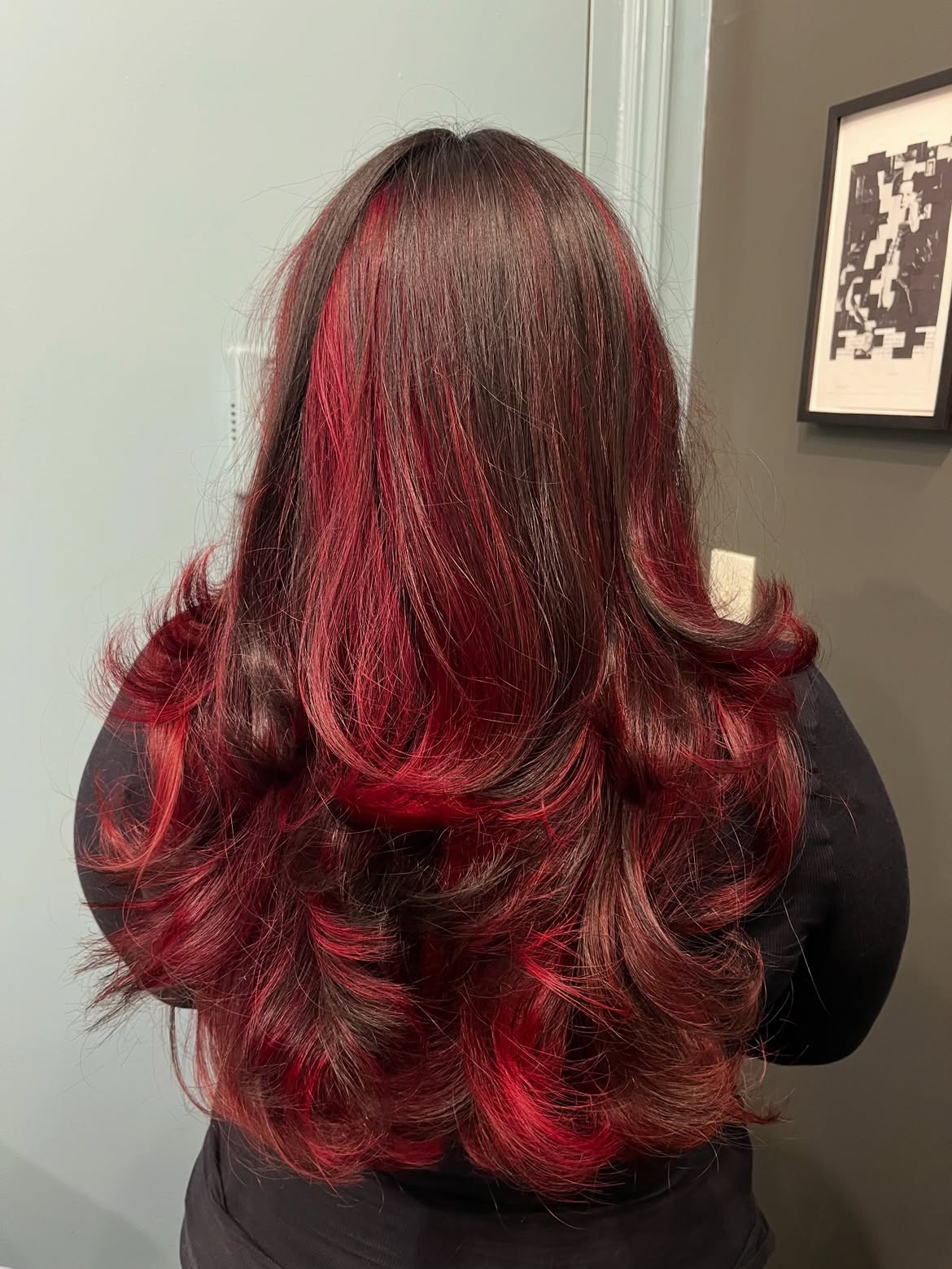 Deep Crimson Peekaboo Highlights With Voluminous Waves