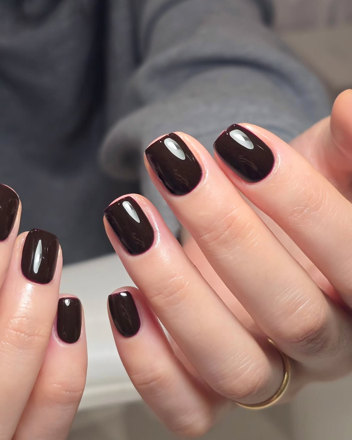 Deep Espresso Brown Glossy Short Squoval Nails