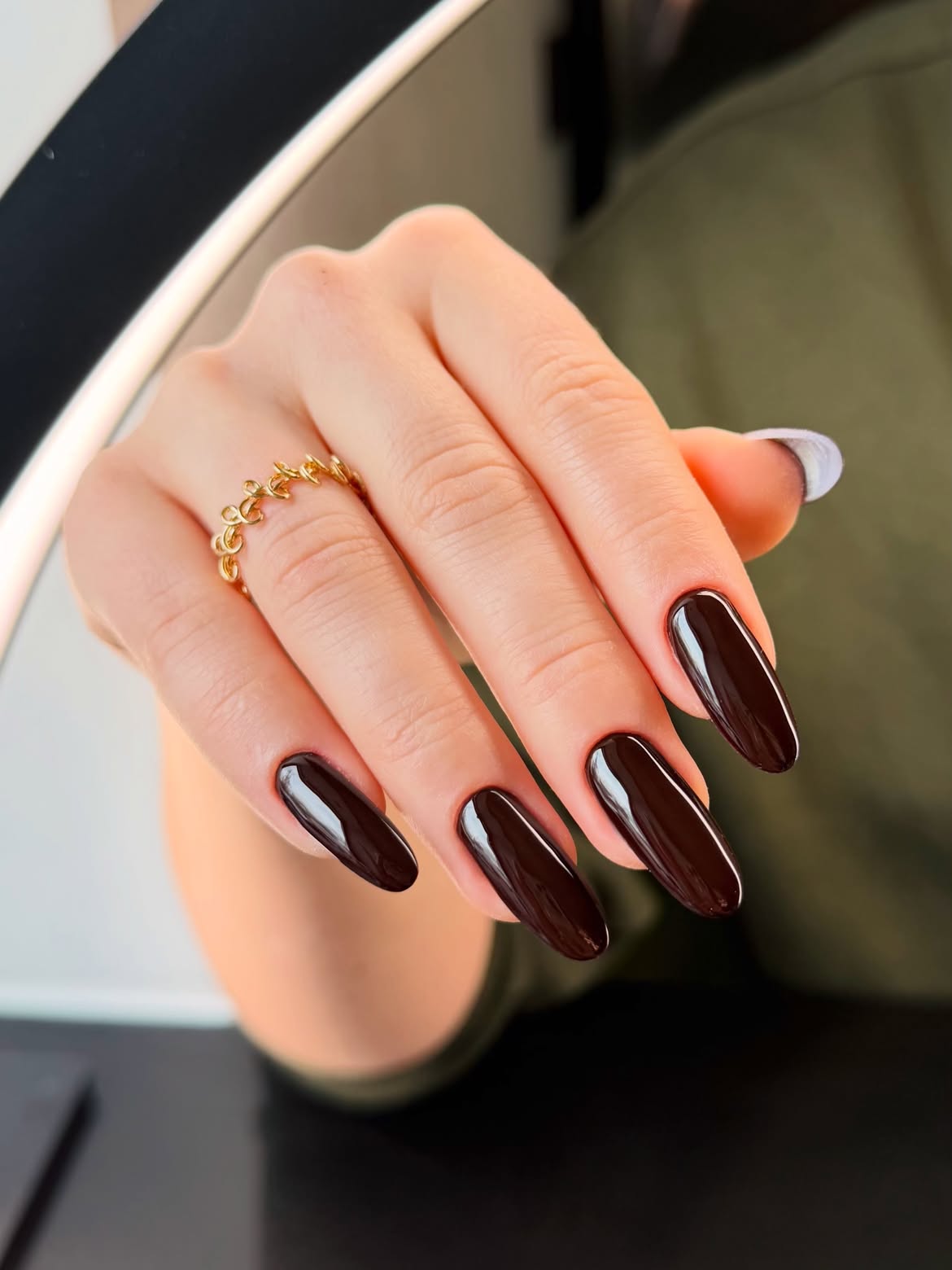 Deep Espresso Glossy Almond Nails