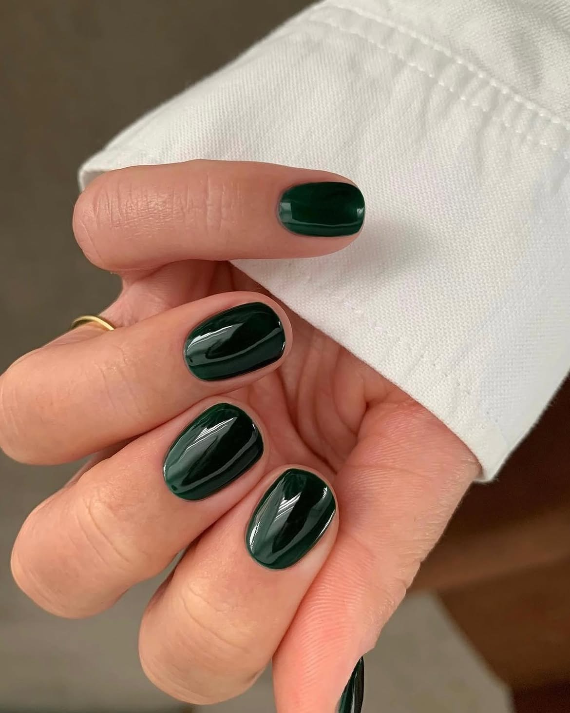 Deep Forest Green Glossy Oval Nails