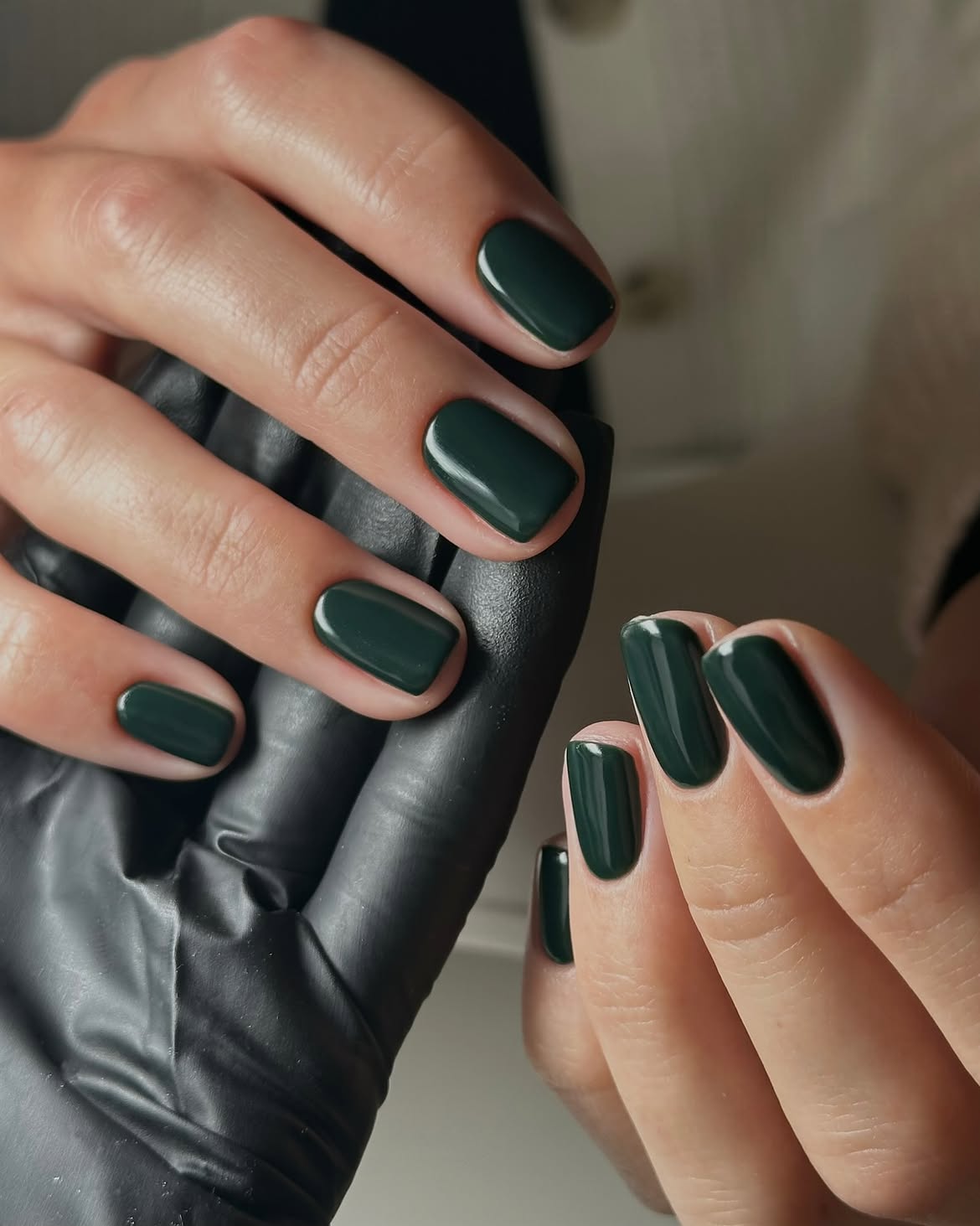 Deep Forest Green Glossy Oval Nails