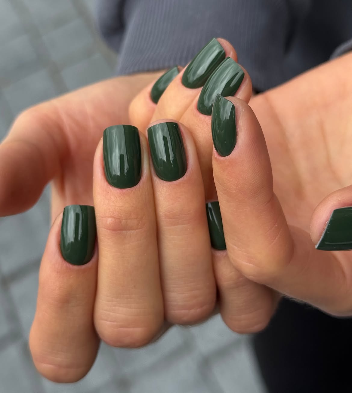 Deep Forest Green Glossy Short Squoval Nails