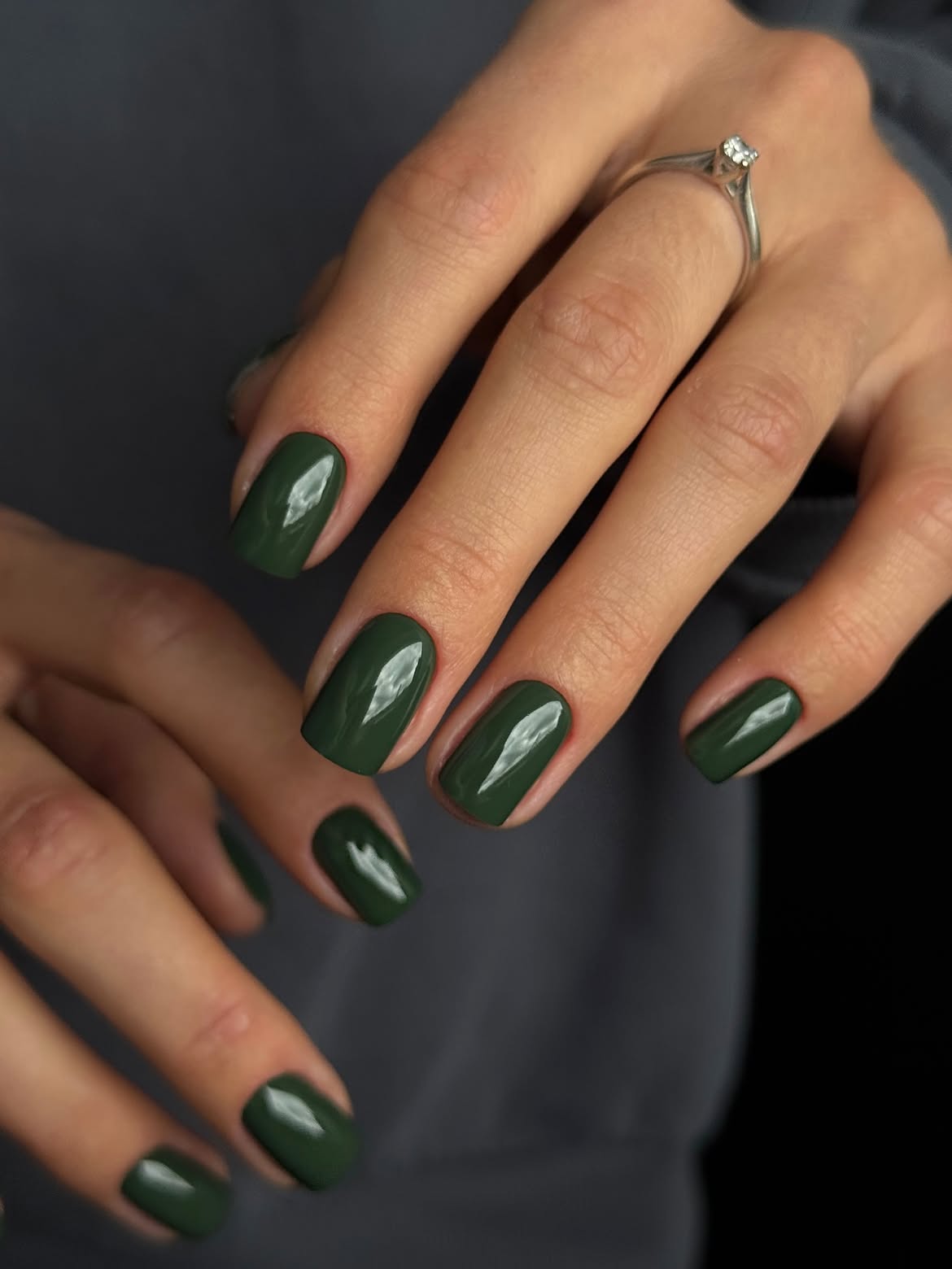 Deep Forest Green Glossy Square Nails