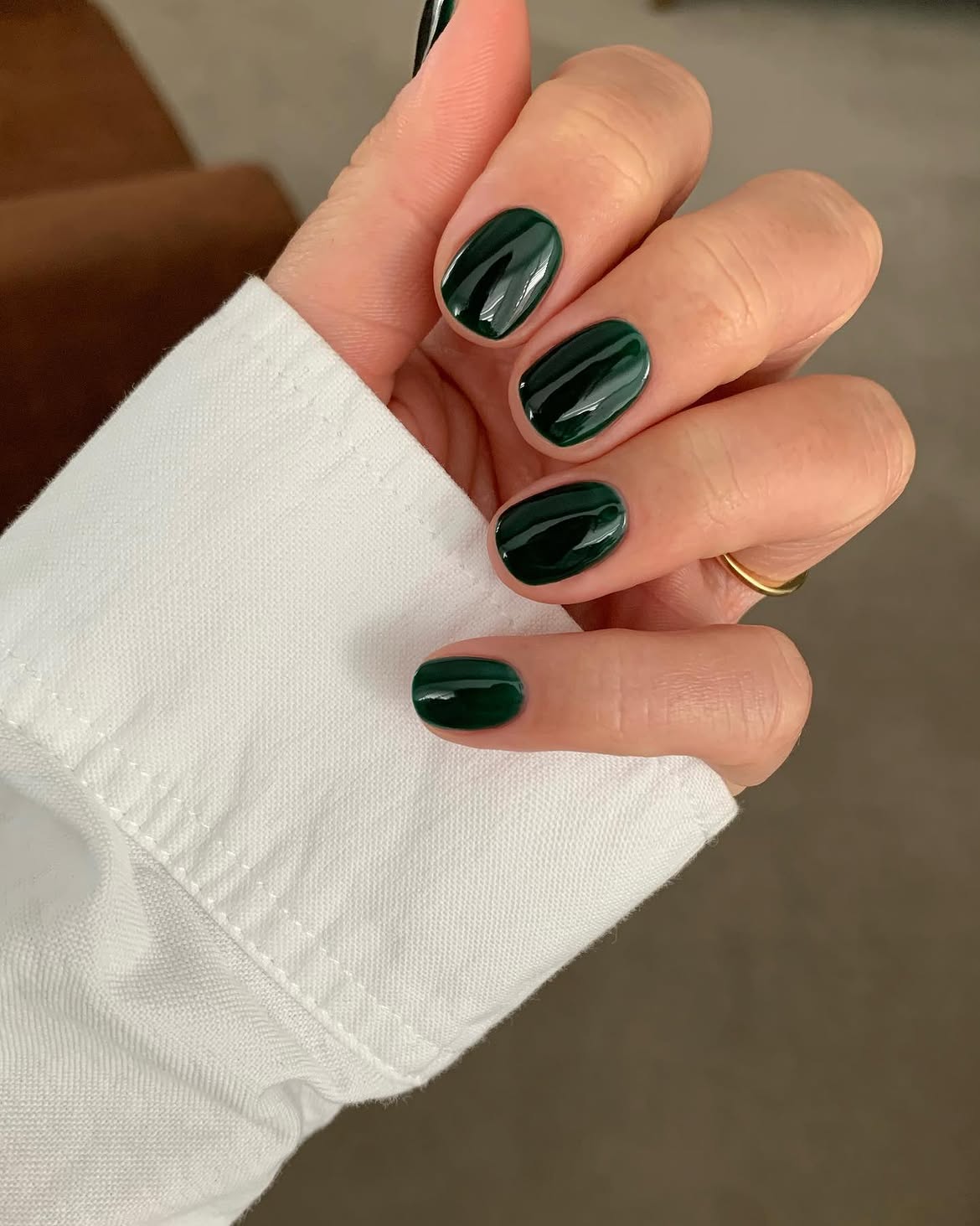 Deep Forest Green High Gloss Oval Nails