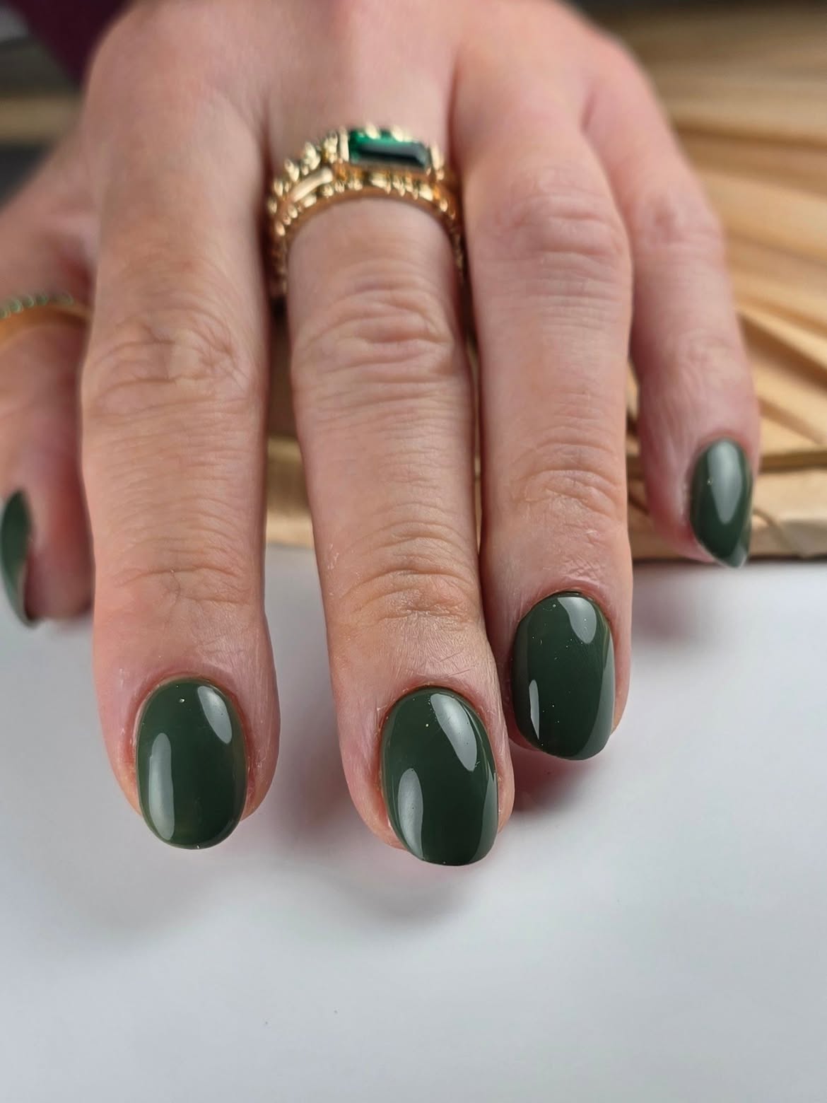 Deep Forest Green High Gloss Oval Nails