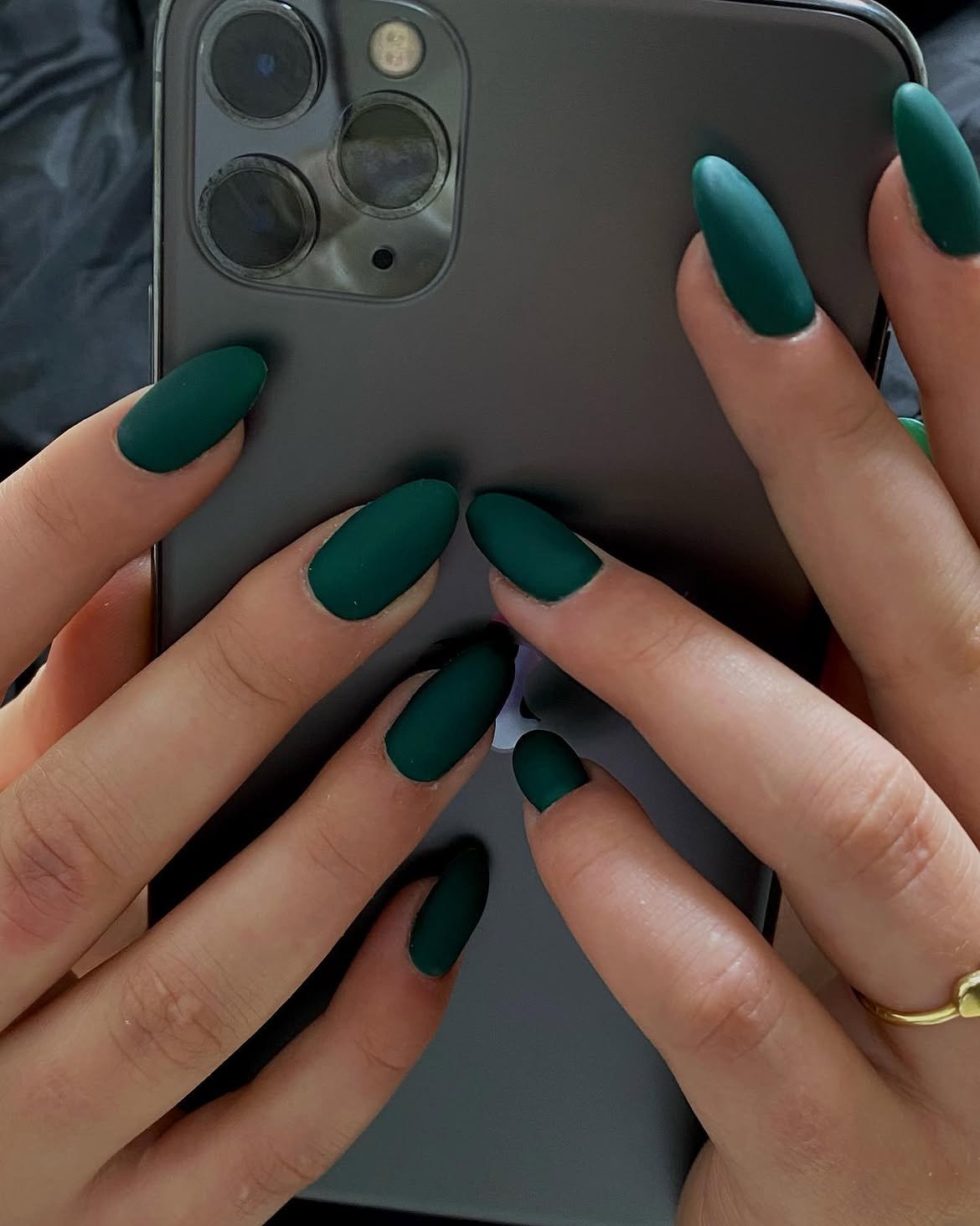 Deep Forest Green Matte Almond Nails