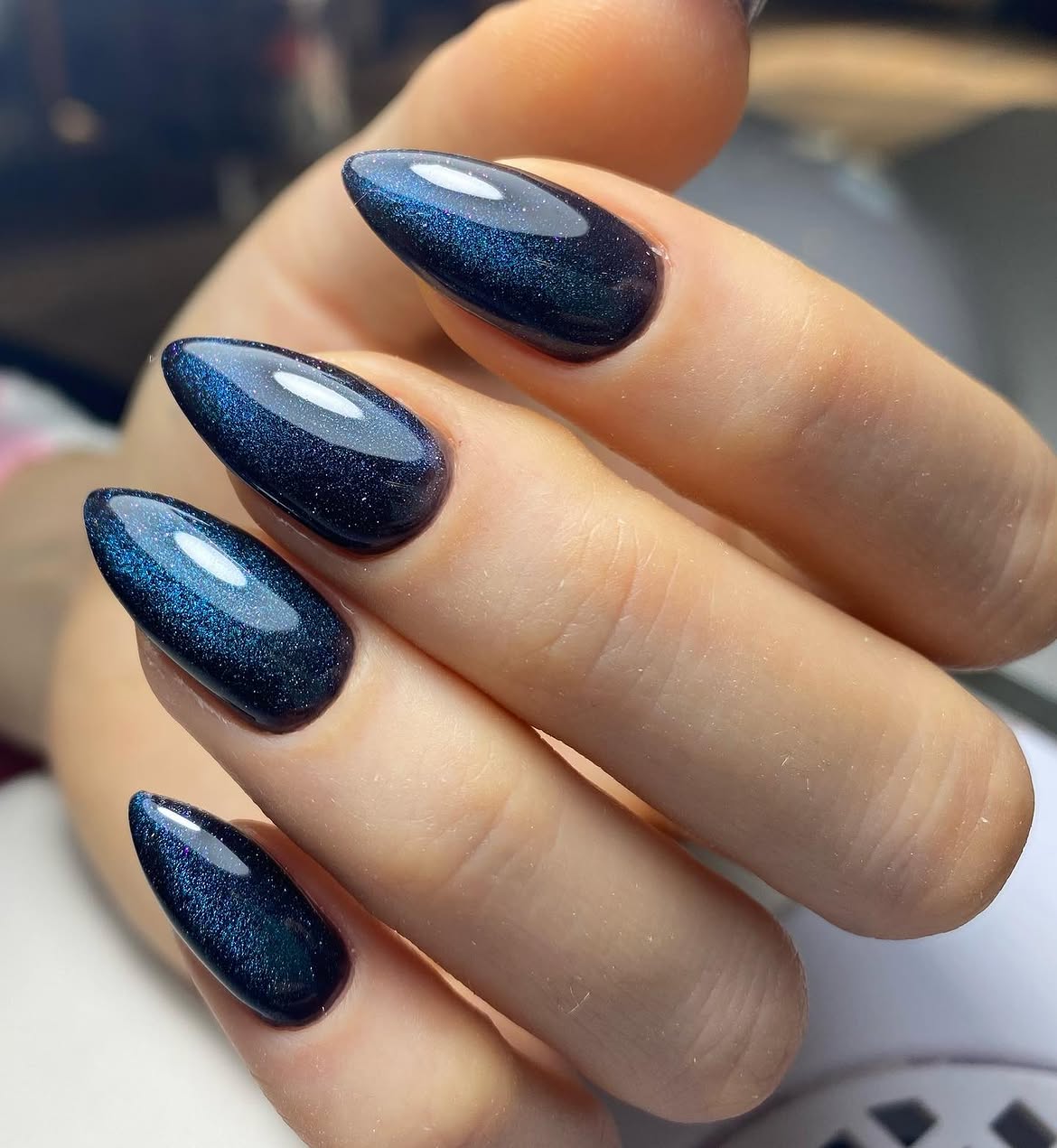 Deep Galaxy Cat Eye Almond Nails