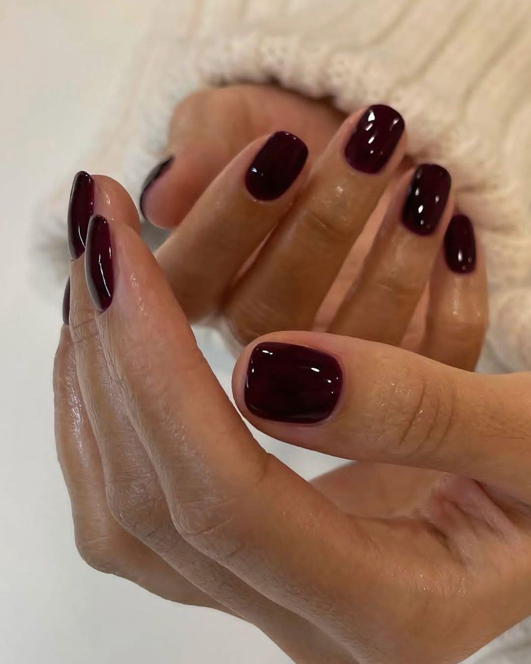 Deep Merlot High Gloss Square Nails