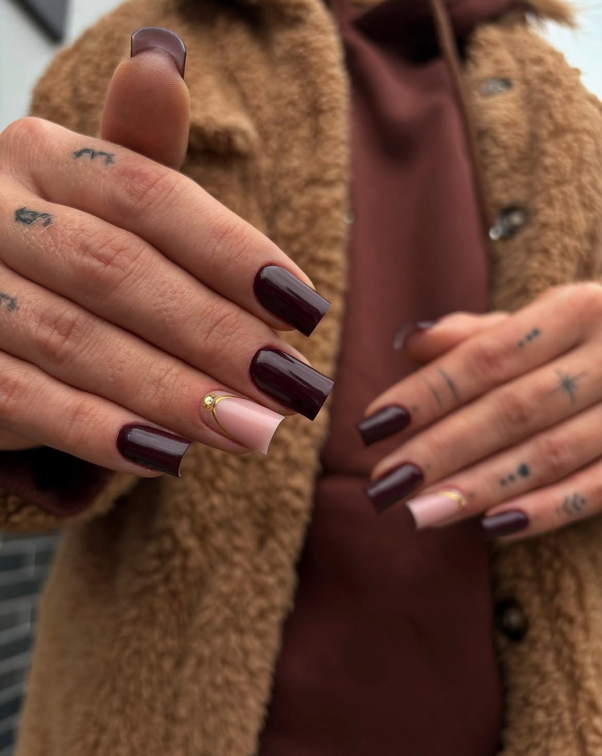 Deep Plum and Nude French with Gold Accent