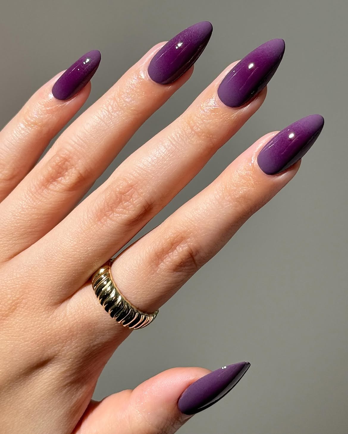 Deep Plum Aura Gradient Almond Nails