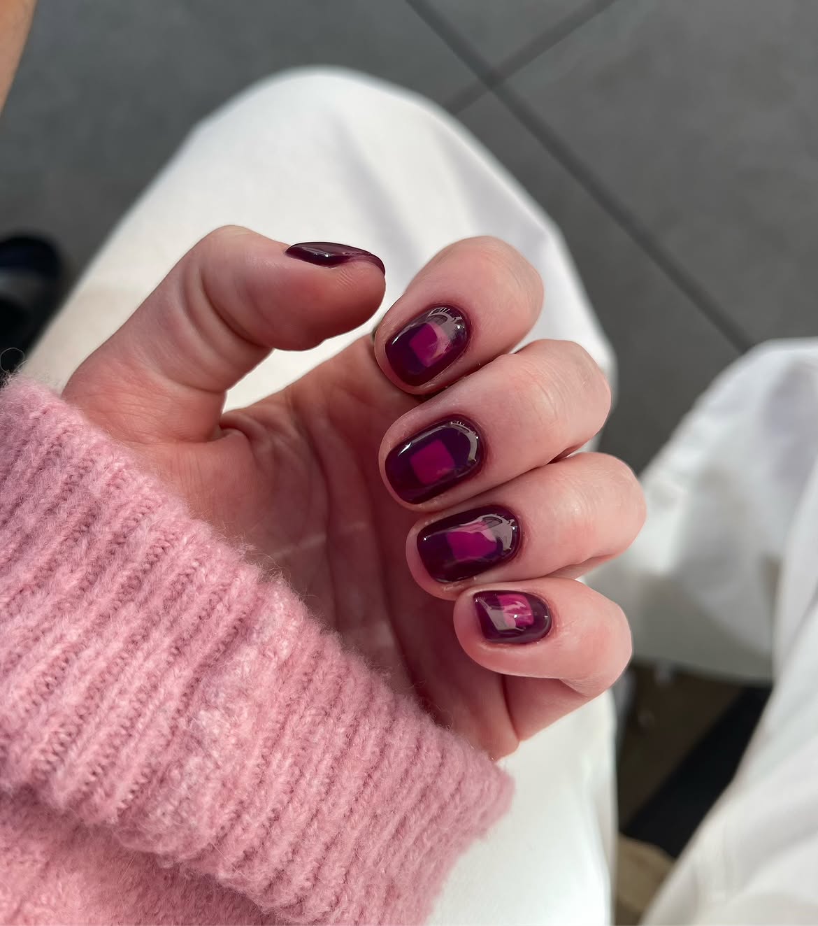 Deep Plum Block Color Short Nails