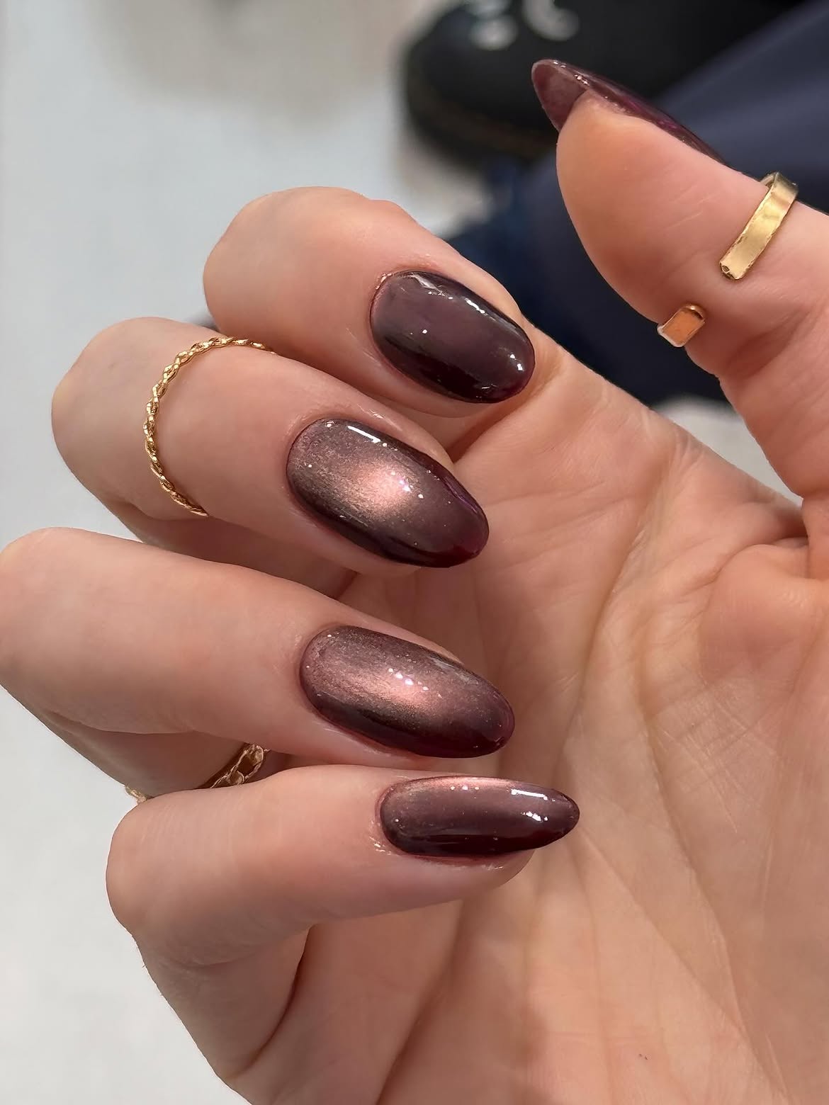 Deep Plum Cat Eye Oval Nails