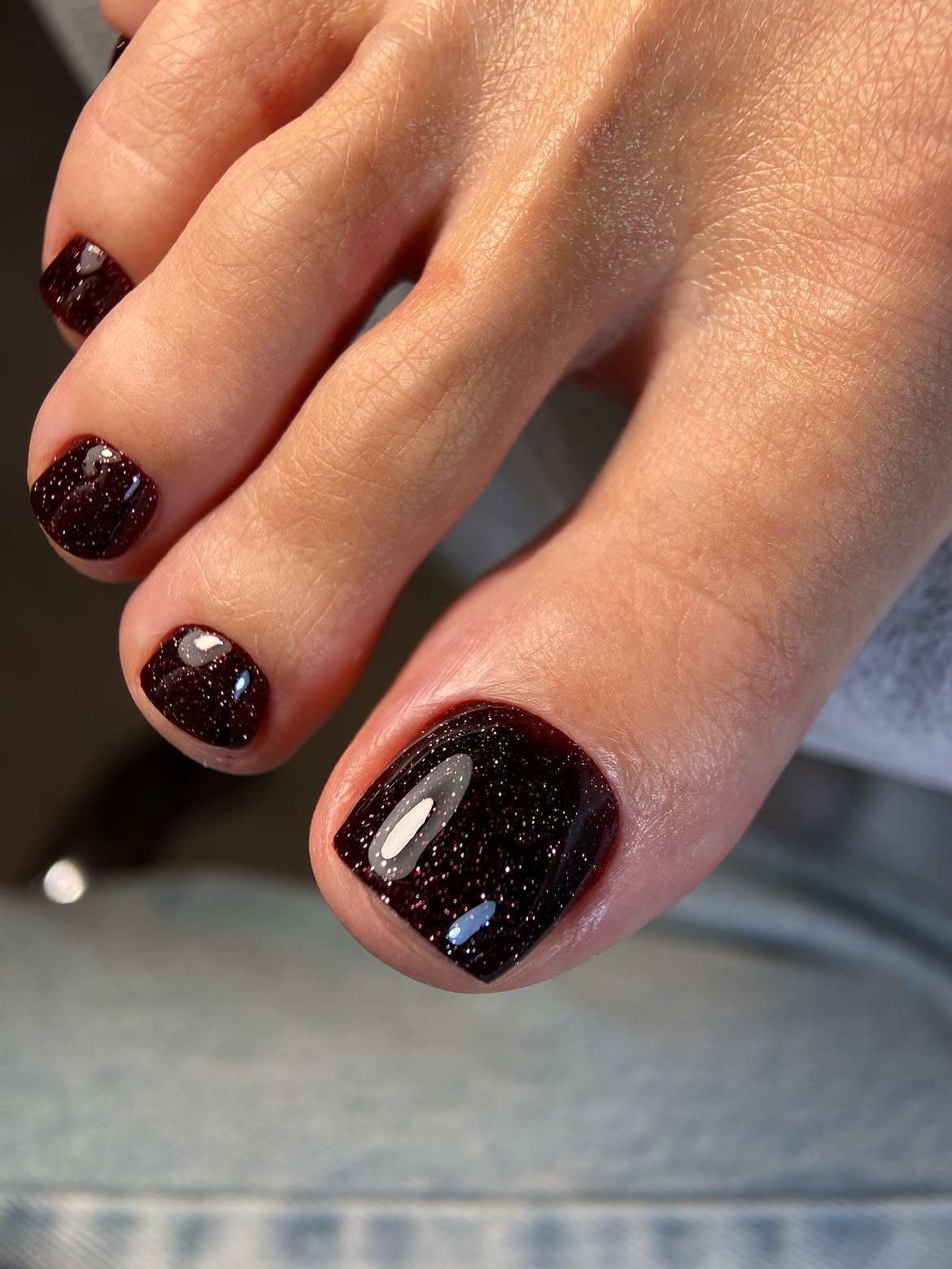 Deep Plum Glitter Square Pedicure