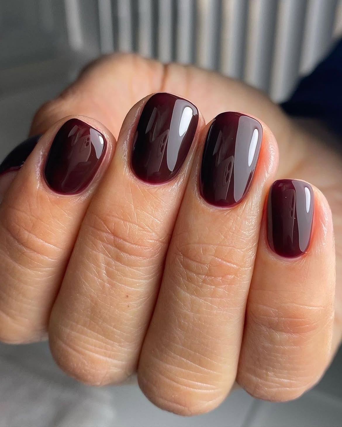 Deep Plum Glossy Oval Nails