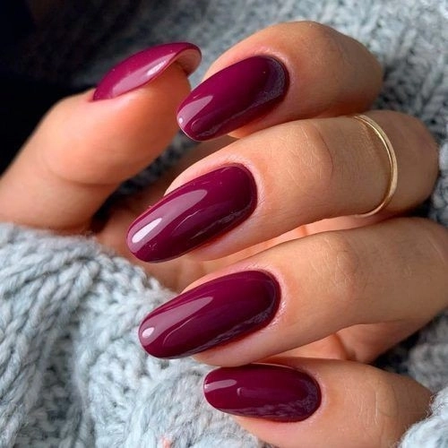 Deep Plum Glossy Oval Nails