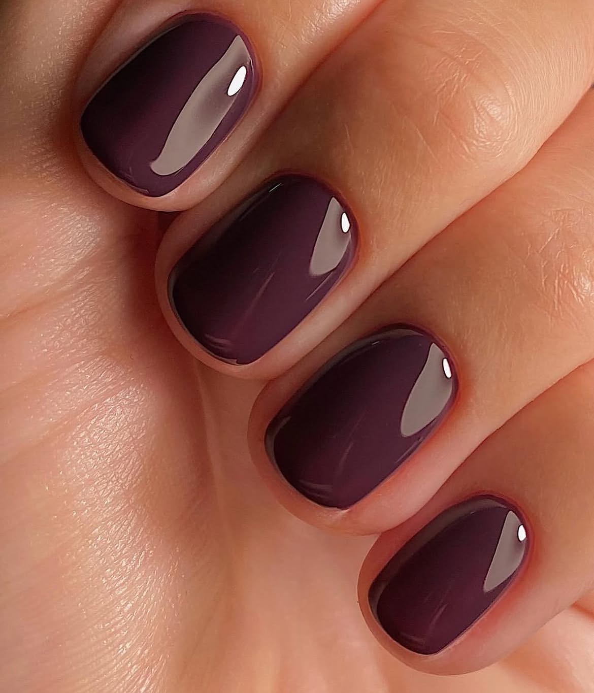 Deep Plum Glossy Oval Nails
