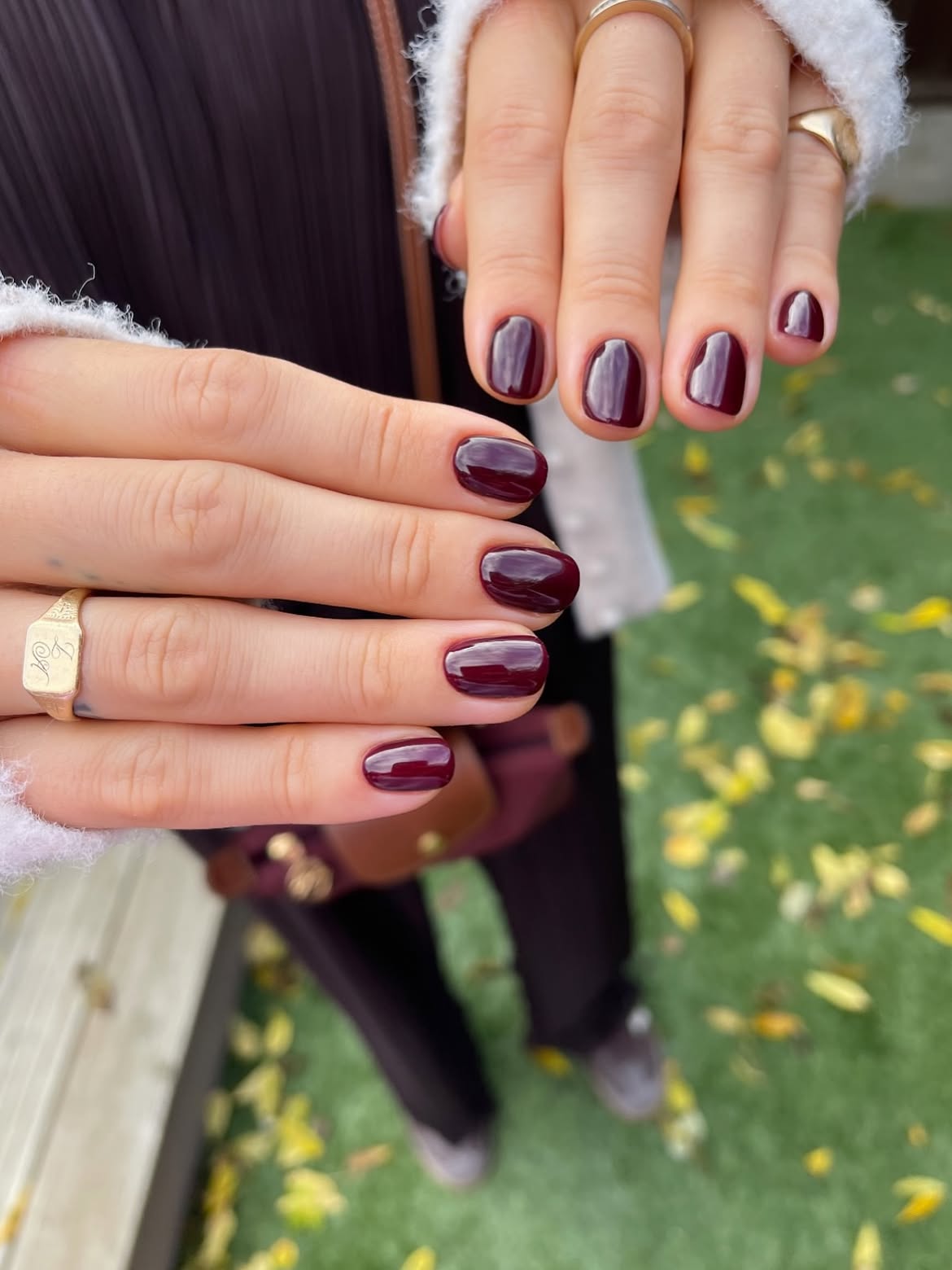 Deep Plum Glossy Short Square Nails