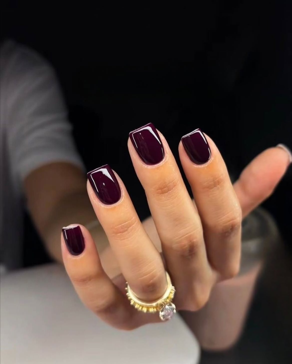 Deep Plum Glossy Square Nails