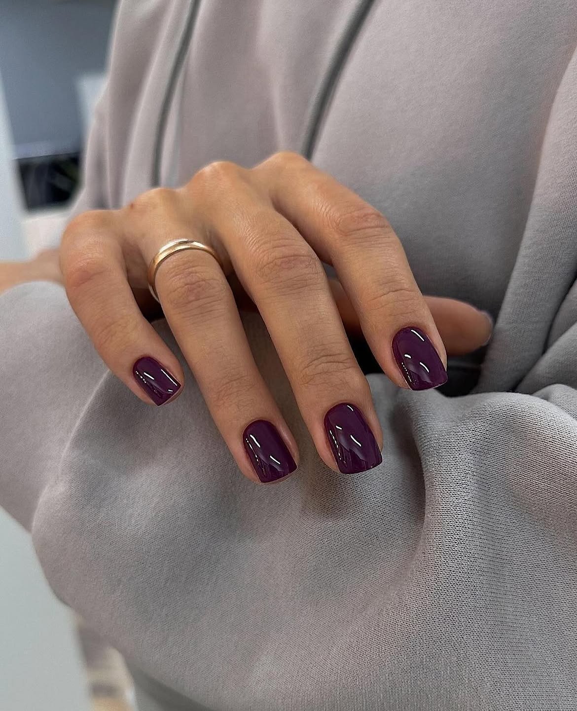 Deep Plum Glossy Square Nails