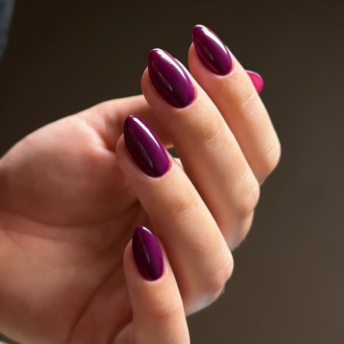 Deep Plum High Gloss Almond Nails