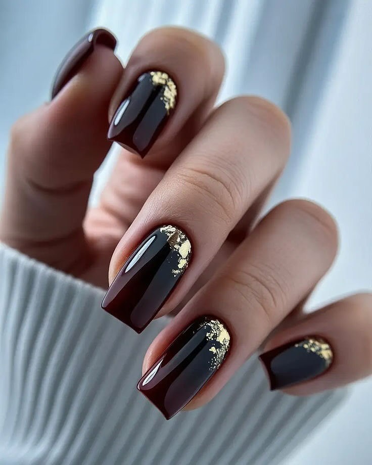 Deep Plum Ombre With Gold Leaf Accents