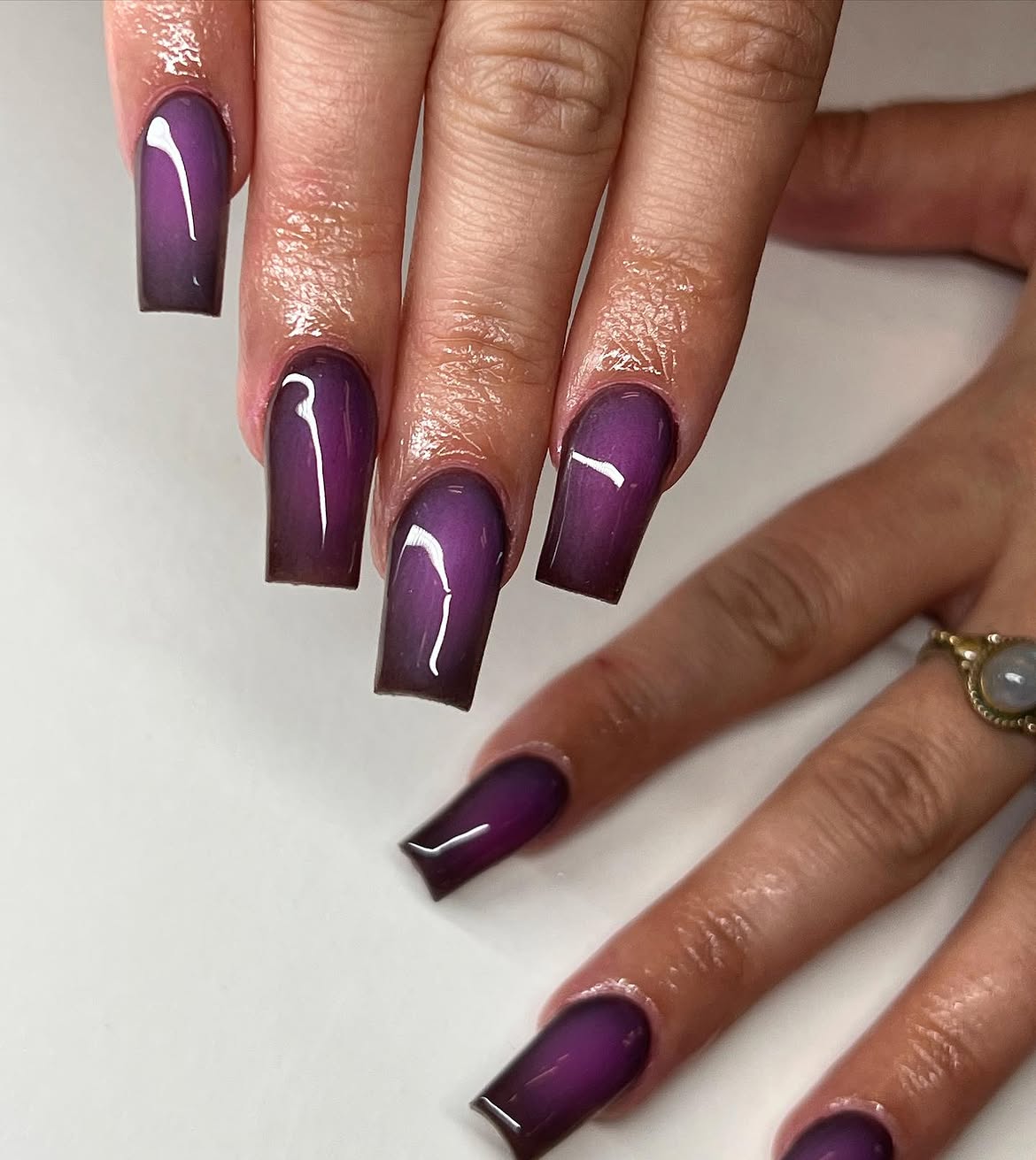 Deep Purple Aura Ombre Square Nails