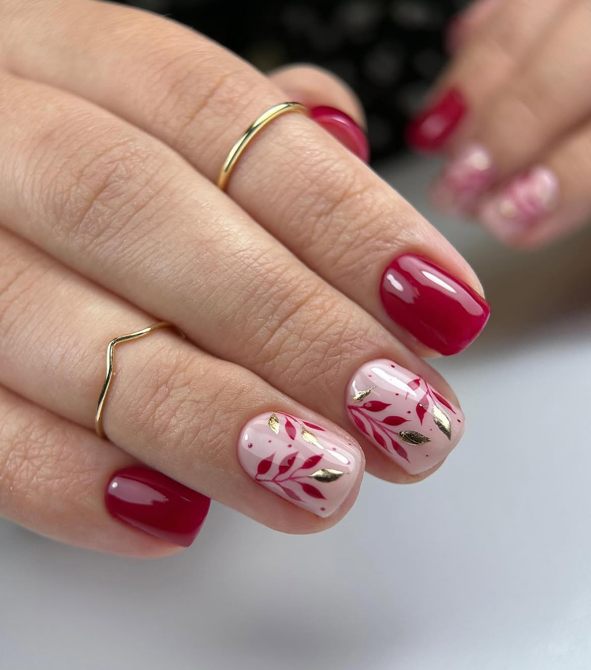 29 Stunning Fall Leaves Nail Ideas You Need To Try Now 20 Deep Red and Pink Leaf Fall Manicure