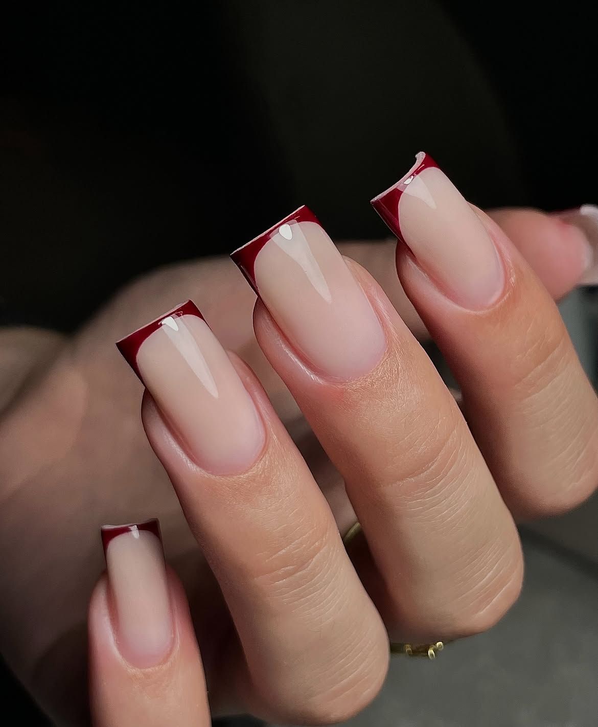 Deep Red French Tips Square Nails