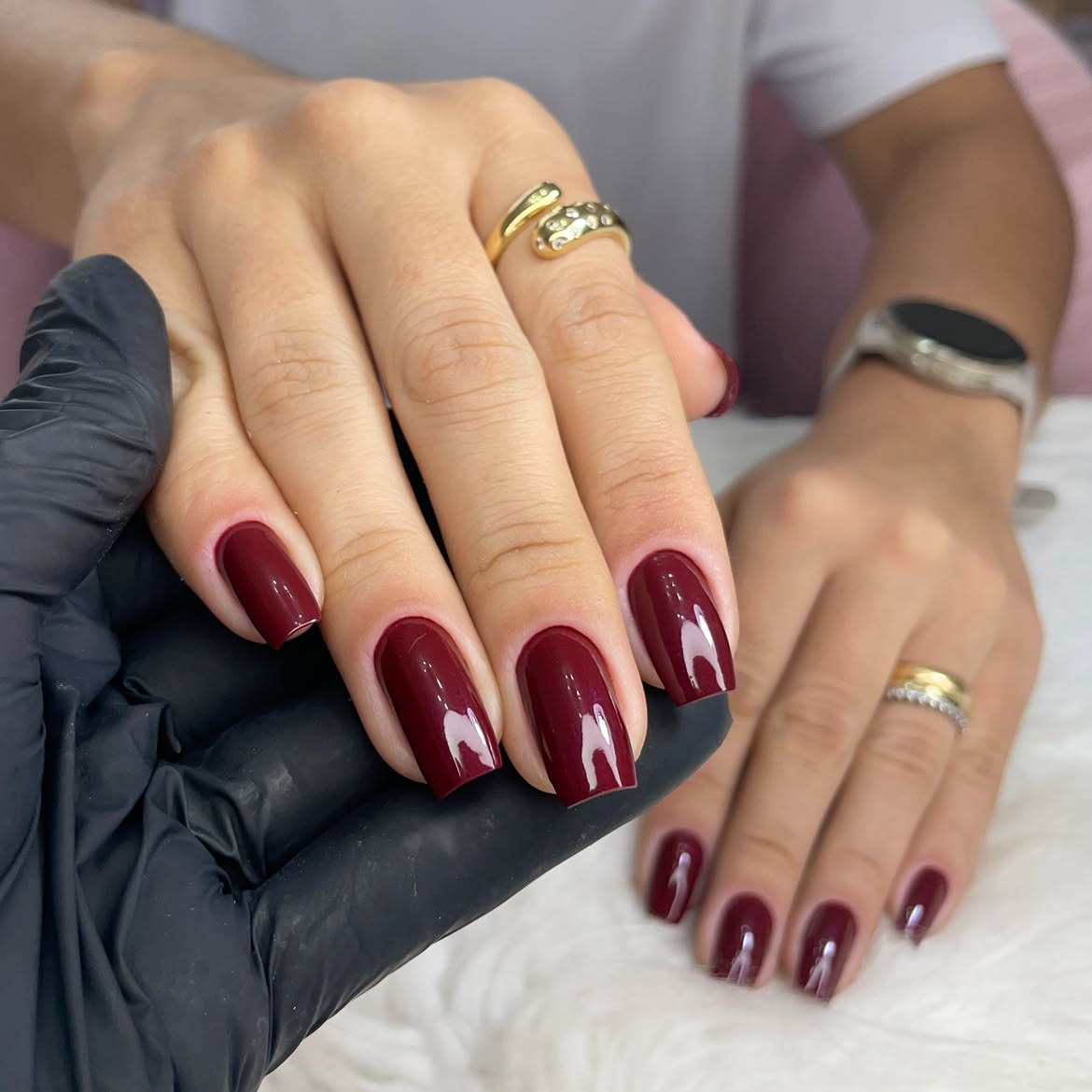 Deep Red Glossy Square Nails