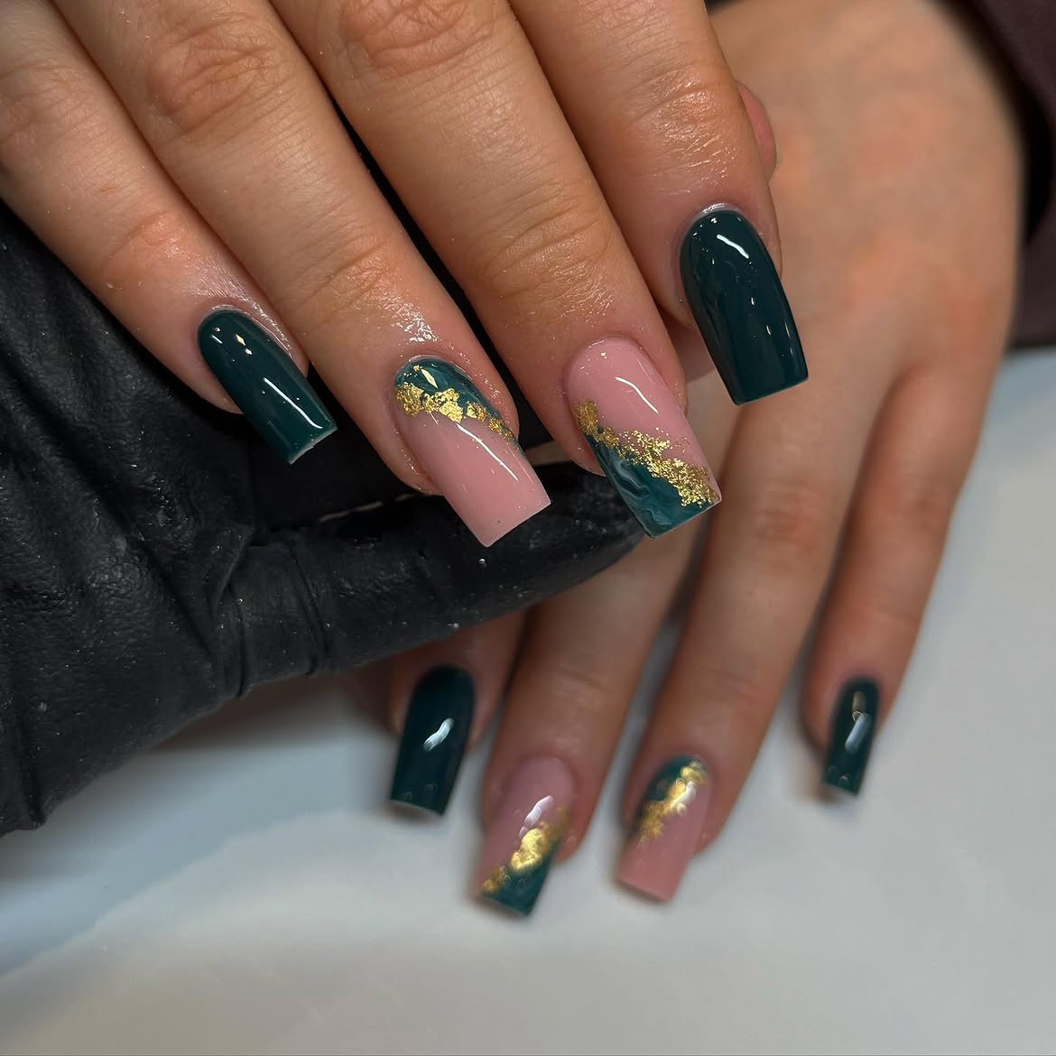 Deep Teal and Pink with Gold Flake Accent