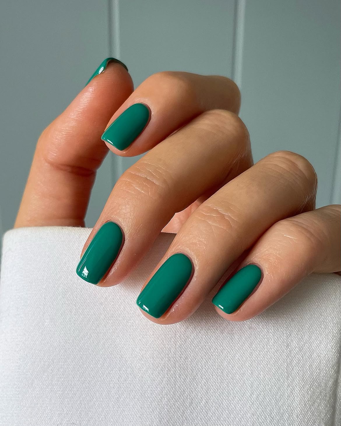 Deep Teal Glossy Oval Nails