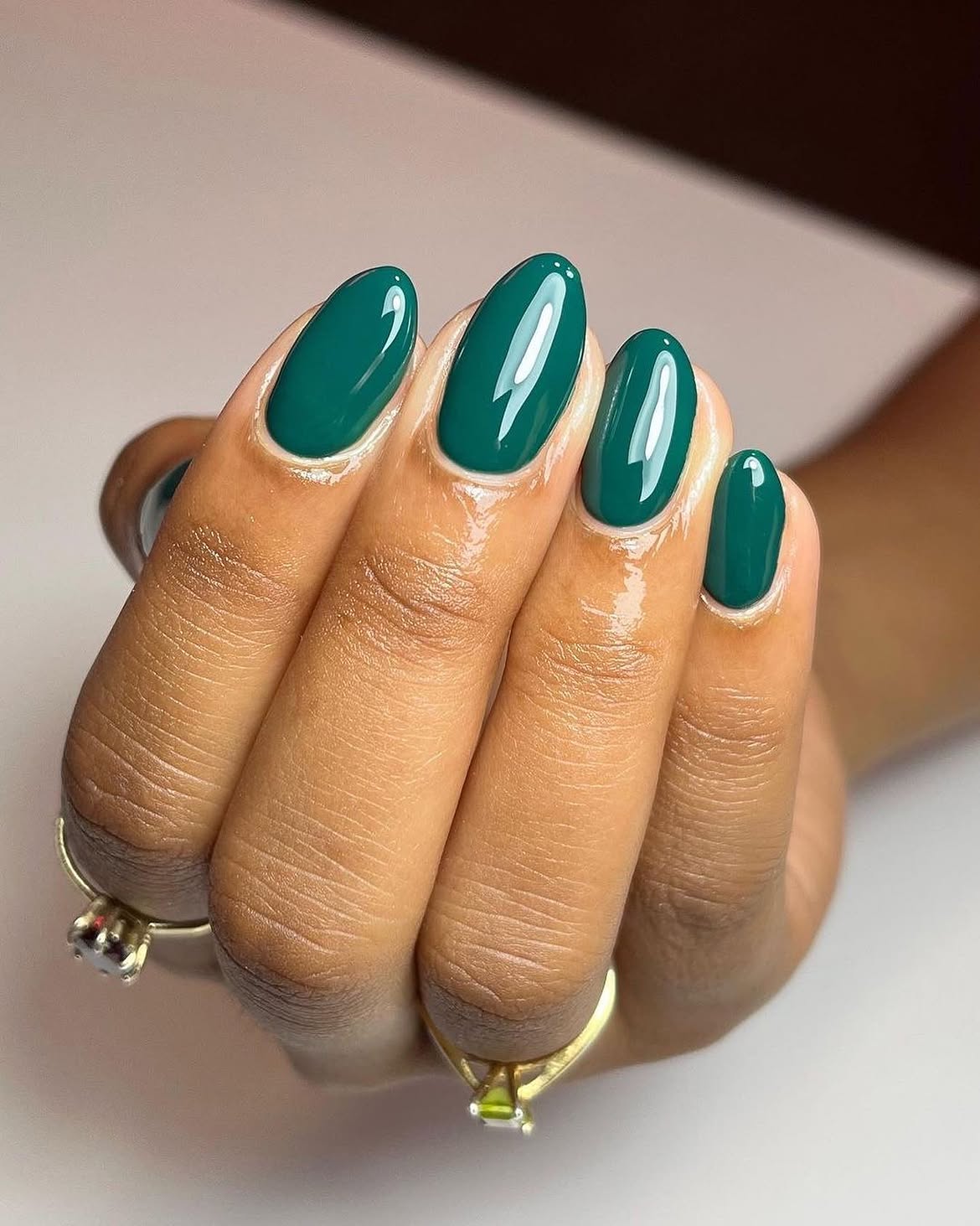 Deep Teal Glossy Oval Nails