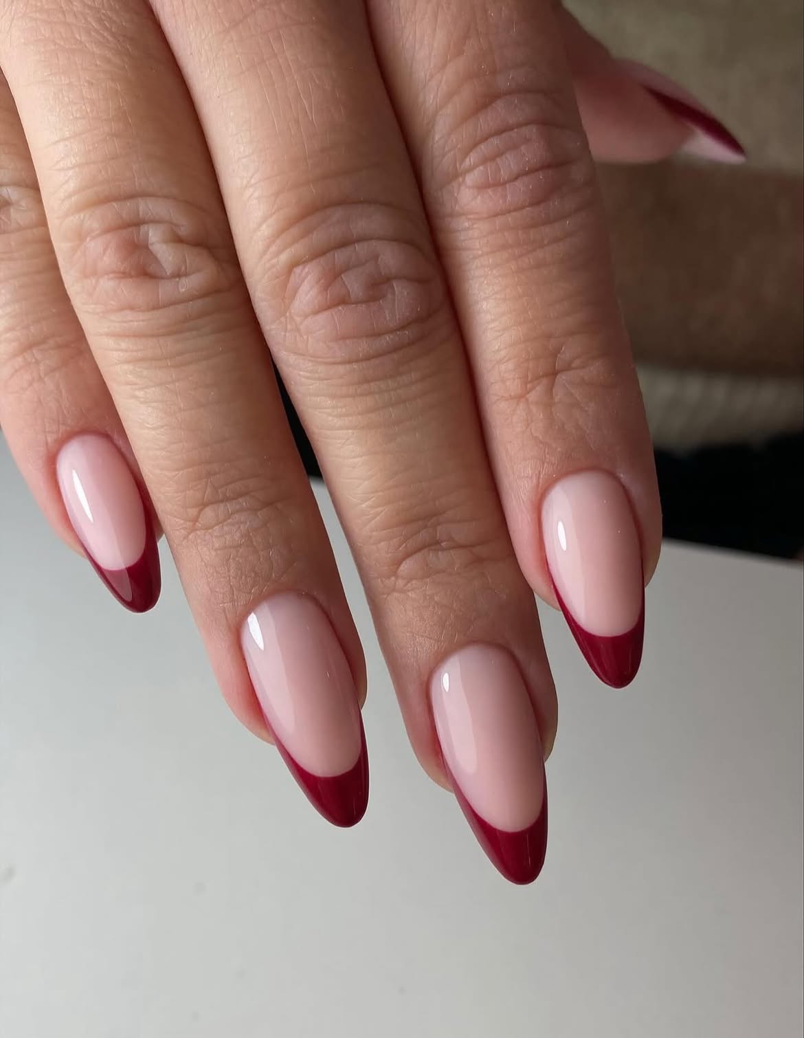 Deep Wine Red Classic French Tip Nails