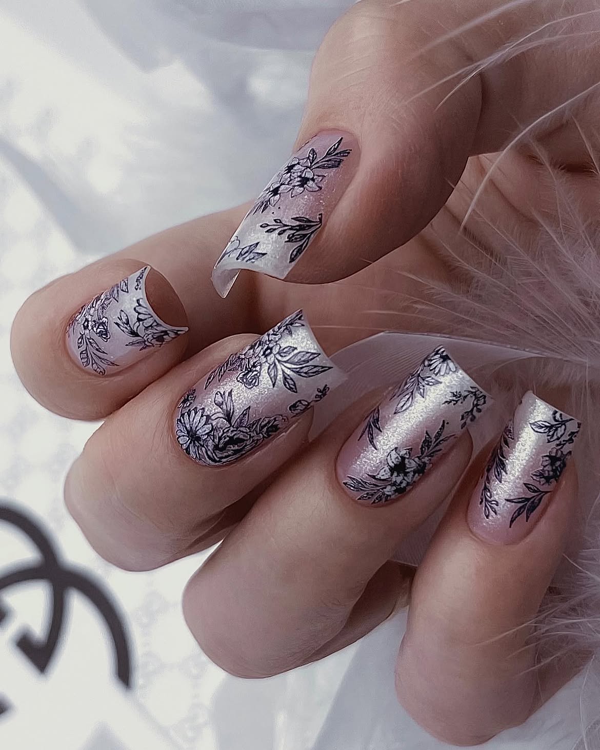 Delicate Floral French Tip Nails