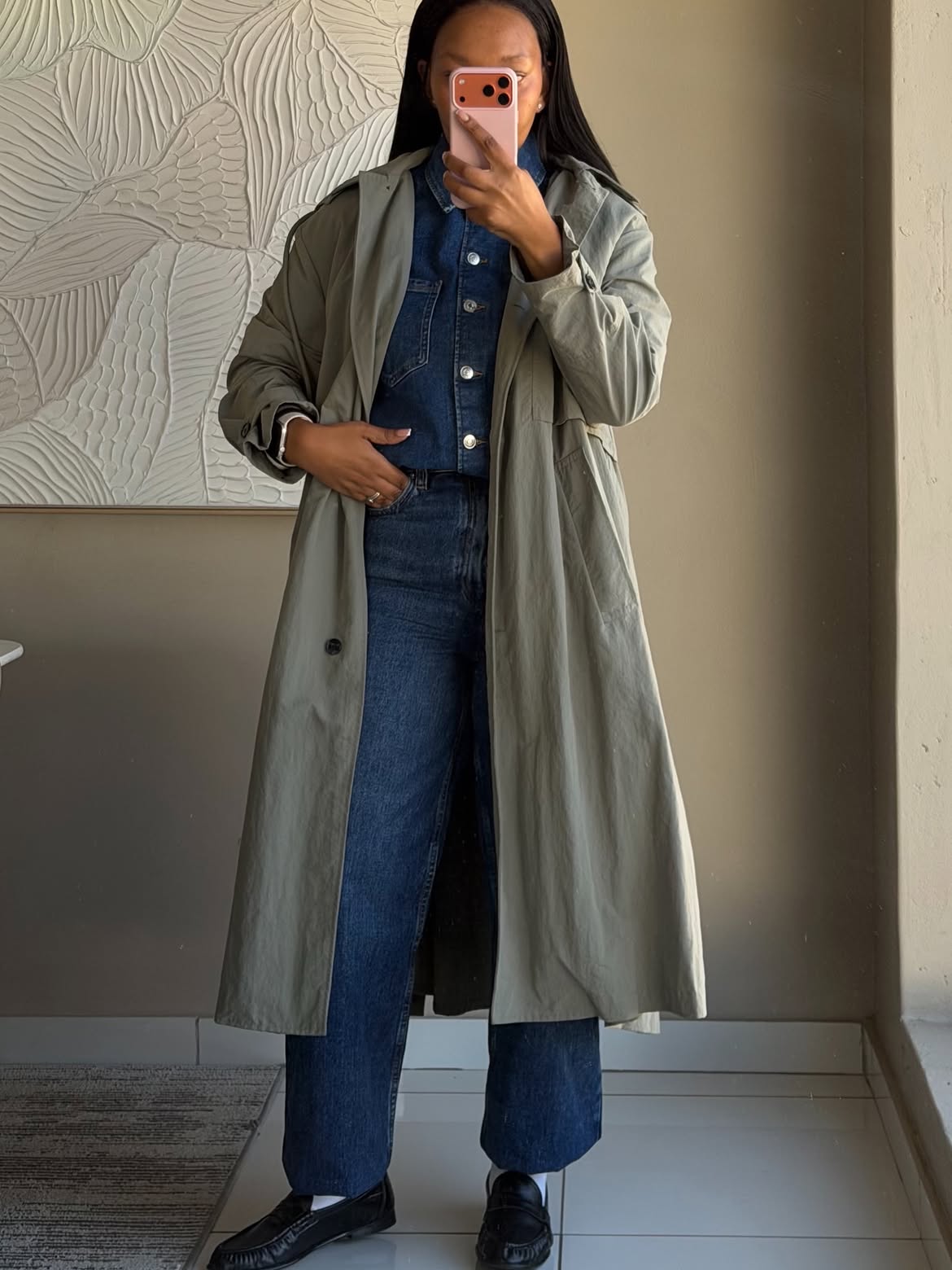 Denim Chambray Shirt With Wide Leg Jeans