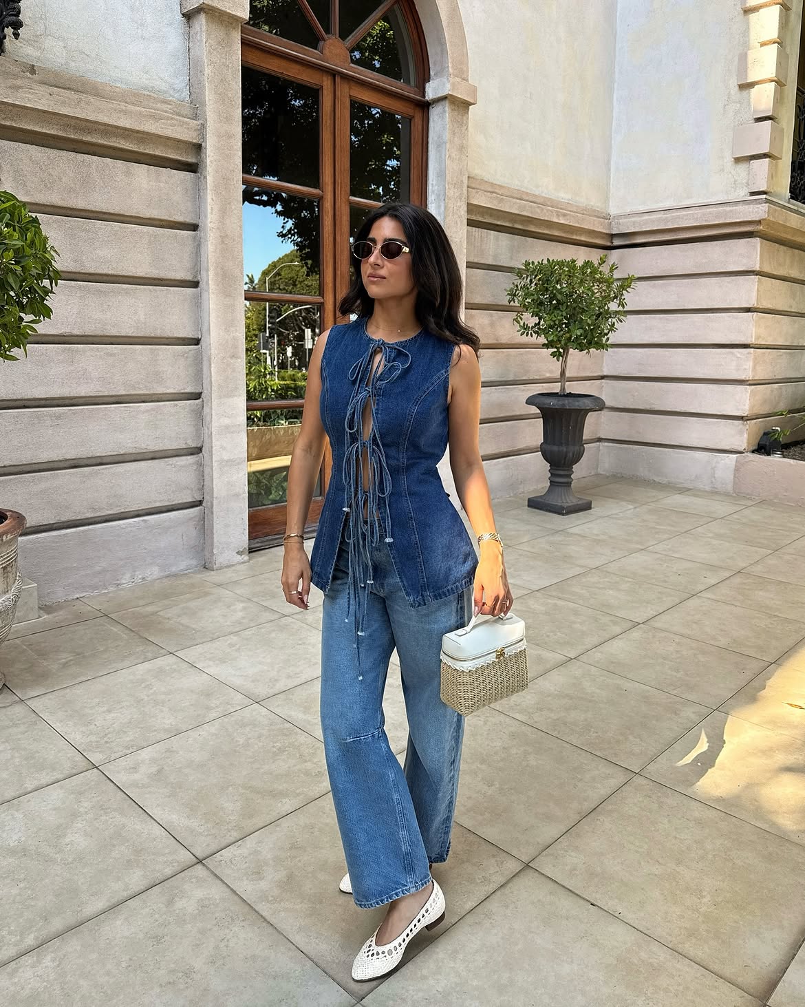 Denim Corset Top With Wide Leg Jeans