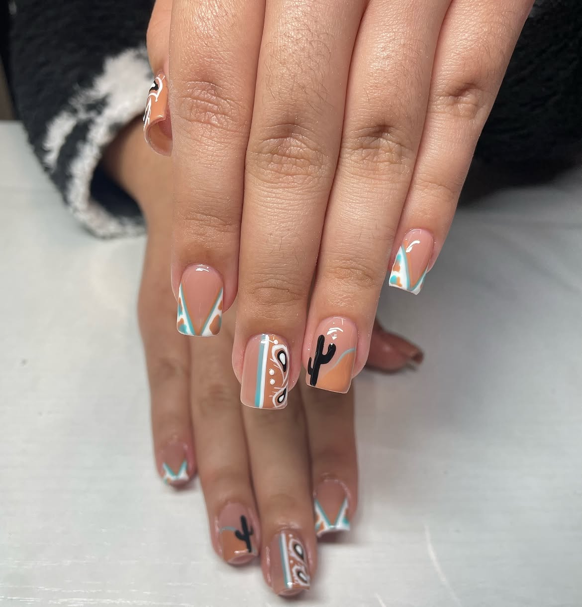 Desert Boho Cactus Square Nails
