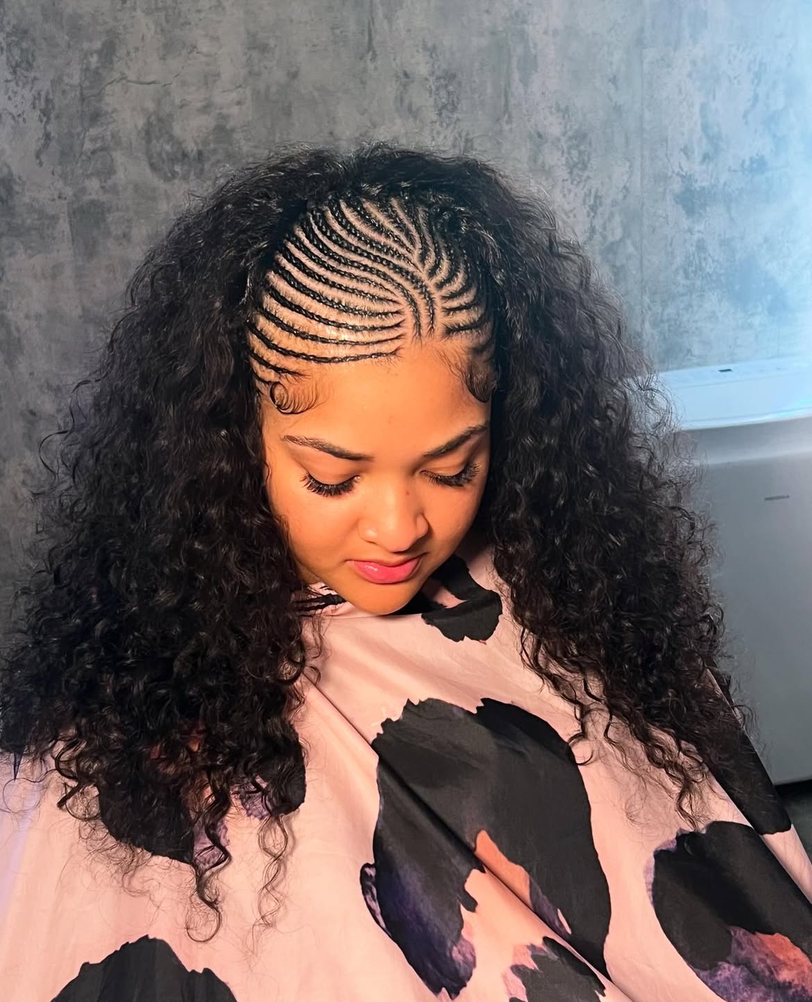 Diagonal Cornrow Crown With Loose Curls