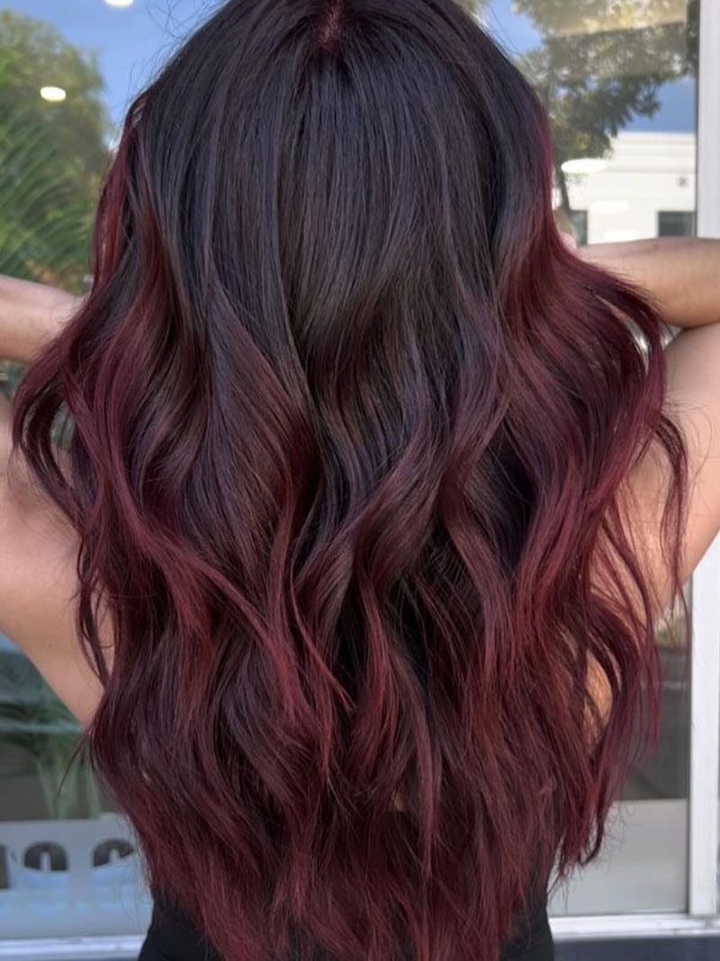 Dimensional Burgundy Ombre With Chocolate Brown Roots