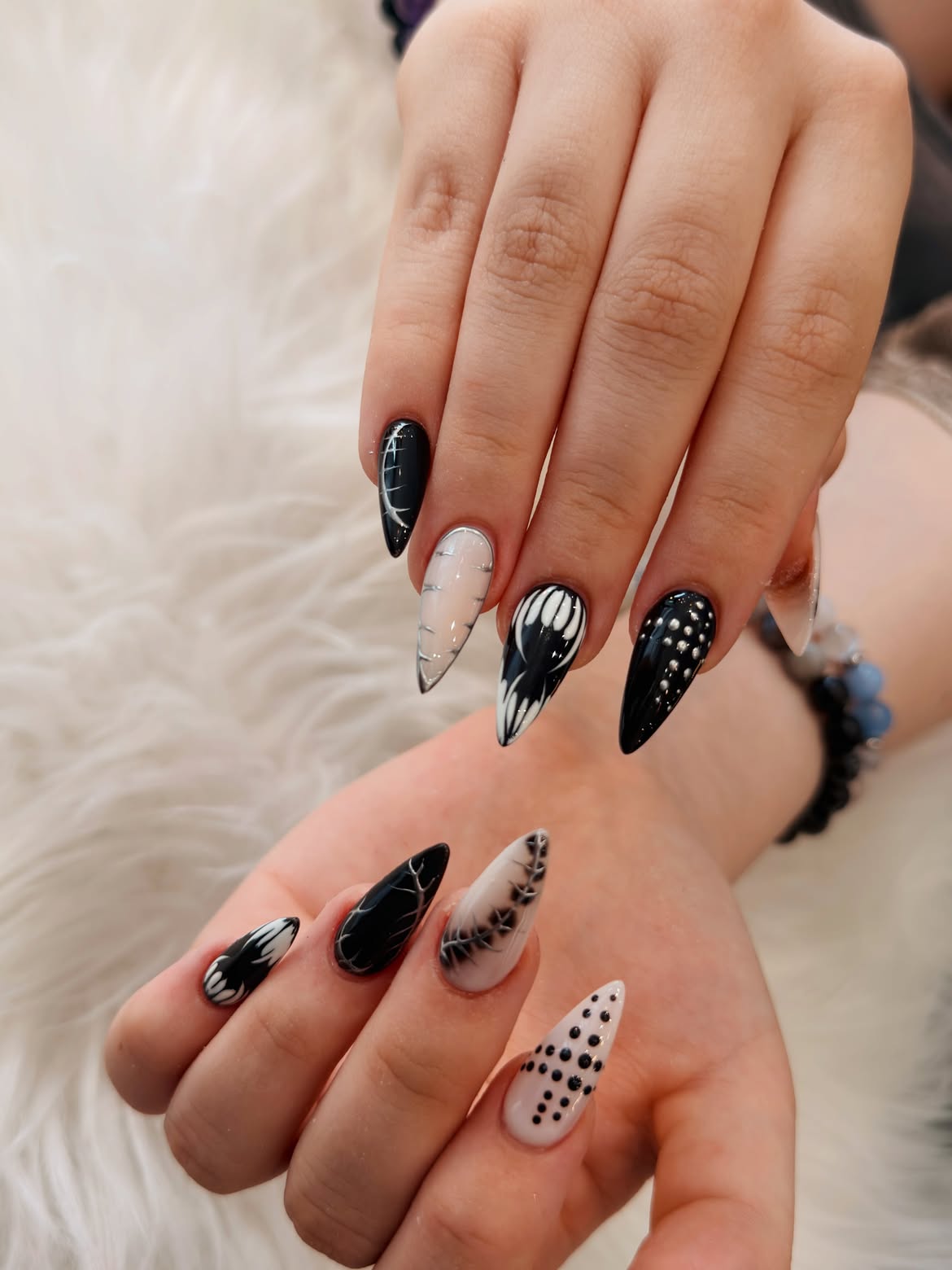 Edgy Black and White Stiletto Nail Art