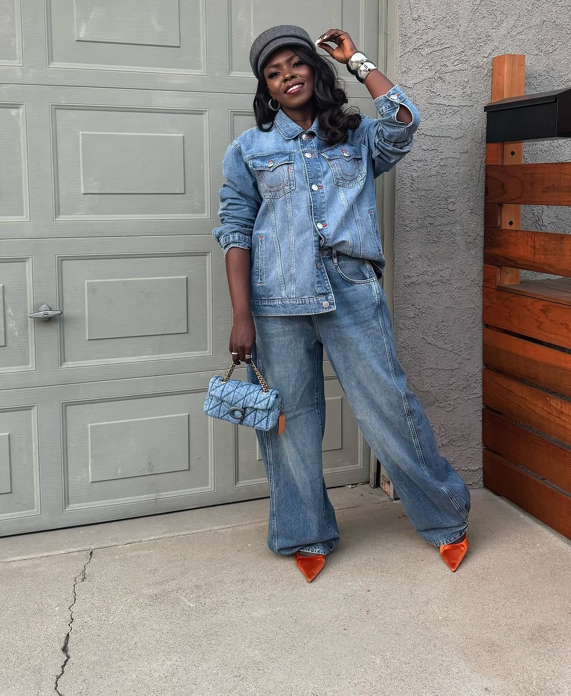 Effortless Denim Ensemble With Chic Orange Accents